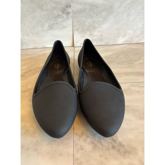 Crocs Iconic Comfort Womens 9 Eve Black Ballet Flat Pointed Toe solid 203433 - Picture 2 of 6